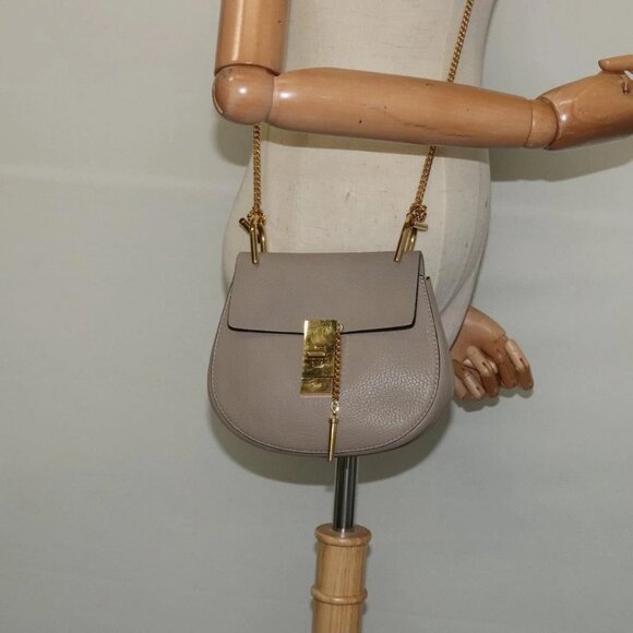 Chloe Chain Drew Shoulder Bag Leather Gray Gold Auth - Picture 14 of 16